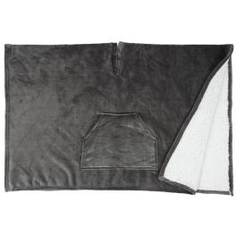 Home Deco Factory Manta-Poncho Gris con Borreguito y Bolsillo Delantero Talla Única 130x170 cm