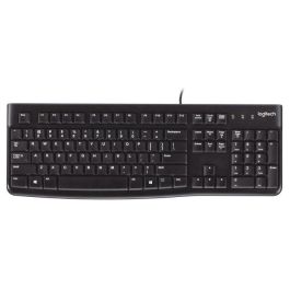Logitech K120 Teclado USB con cable, duradero y resistente a la limpieza, ideal para empresas, educación y uso intensivo. Caracteres visibles.