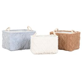 DKD Home Decor Cesta Set de 3 Beige Gris Mostaza Poliester 32 x 27 x 42 cm