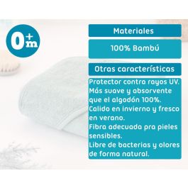 KioKids Toalla Baño Bebé 100% Bambú con Capucha, Suave, Absorbente y Termo Climática para Piel Sensible, Color Sage 76x76 cm