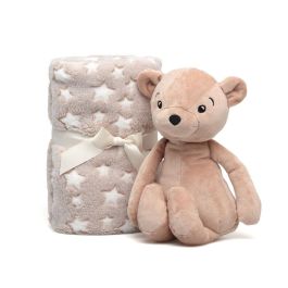 KioKids Oso de Peluche Marrón con Manta de Estrellas para Bebé, Suave, 25 cm