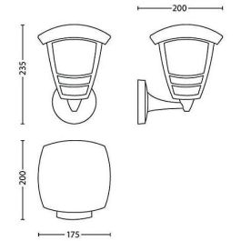 Philips Aplique de Pared Exterior Creek E27 60W Máx. IP44 Negro - Tipo Farol Luz hacia Arriba sin Bombilla. Medidas: 23.5x17.5x20cm