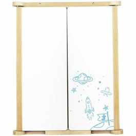 Jeujura Tríptico Cuadro Mural en Madera Natural JEU3225280879109 con Persianas Centrales de Pizarra y Tiza/Fieltro, Accesorios Incluidos, 82x56 cm