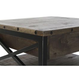DKD Home Decor Mesa Centro Vintage con Ruedas, 1 Cajón, Madera Mango y Metal, Marrón Oscuro/Negro, 116x74x44 cm
