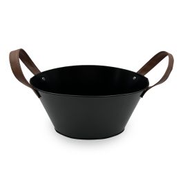 Inde Cubo Metal Ovalado con Asa de Piel Negro 27 cm (12 Unidades)