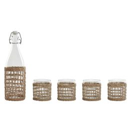 DKD Home Decor Botella Básica Cristal y Fibra Natural Set de 5, Capacidades 1L y 240ml, Apto Lavavajillas, 31.5 cm Alto