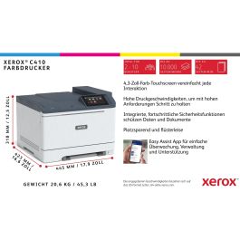 Xerox C410 Impresora láser color A4 40 ppm dúplex LAN USB. Velocidad 40ppm. Impresión a doble cara. Ideal oficina.