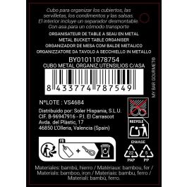 Inde Cubo Organizador de Utensilios My Bar de Metal con Asa - 19,4 cm Ancho x 13,4 cm Alto x 27,2 cm Largo (4 Unidades)