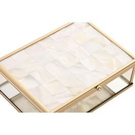 DKD Home Decor Joyero Scandi de Cristal y Metal con Nácar Blanco Dorado 14 x 11 x 5 cm (4 Unidades)