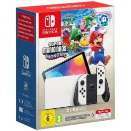 Consola Nintendo Switch - Modelo OLED  Blanca + Super Mario Bros. Wonder (Preinstalado) + 12 meses de suscripción NSO (Código)