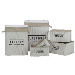 DKD Home Decor Cesta Ropa Basicos Blanco 40 x 30 x 46 cm Set de 6