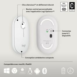 Logitech M350S Pebble 2 Mouse Inalámbrico Ambidextro con Conectividad Bluetooth y RF USB, Sensor Óptico de 4000 DPI