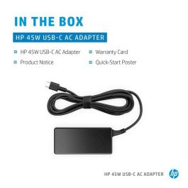 HP Adaptador de Corriente CA USB-C 45W. Soporta Múltiples Voltajes. Conector Delgado.