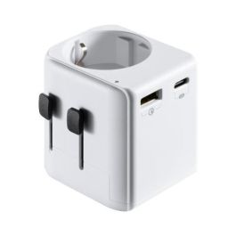 Ewent EW1472 Adaptador de Viaje Universal Blanco | 1 Puerto USB-A y 1 USB-C | Alta Potencia | Compatible con más de 150 Países
