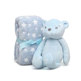 KioKids Oso De Peluche Azul Con Mantita De Estrellas 25 cm +0 Meses Regalo Bebé