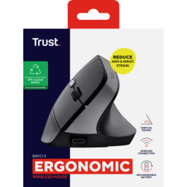 Trust Ratón Bayo II Ergonómico Vertical Inalámbrico 2.4GHz 6 Botones Recargable Negro