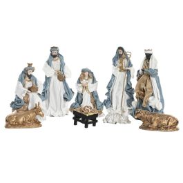 DKD Home Decor Nacimiento Navidad Moderna Azul Blanco Set de 9 piezas de Poliester 15 x 30 x 20 cm