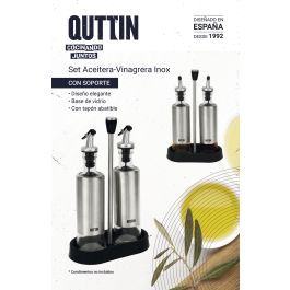 Quttin Set 2 Aceiteras de Acero Inoxidable con Soporte - 9.5 x 27.7 x 17.8 cm (8 Unidades)