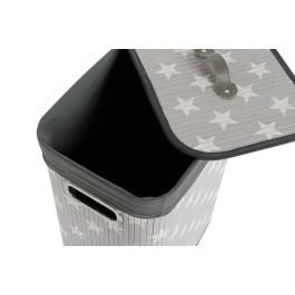 DKD Home Decor Cesta Ropa Set de 3 (2 Unidades) Gris Blanco Bambú Poliéster Algodón MDF 30 x 60 x 40 cm