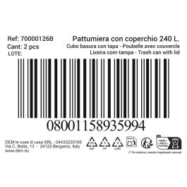 Inde Cubo Basura Con Tapa 240 Lt. Negro/Azul 60 cm Ancho x 105 cm Alto x 78 cm Largo