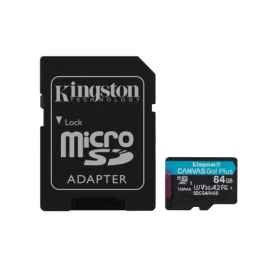 Kingston SDCG4/64GB MicroSD 64GB Clase 10 Canvas Go Plus 4 200MB/s U3 V30 A2 Negro/Turquesa