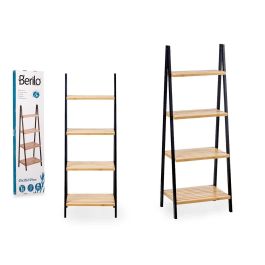 Berilo Estanteria Escalera 4 Estantes Bambu Natural y Negro 112x30x109 cm