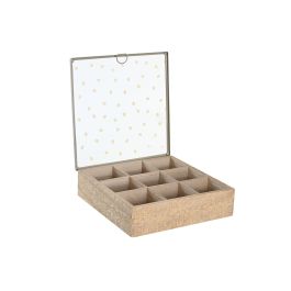 DKD Home Decor Caja Infusiones Shabby Colección Bandana Pastel Rosa Azul 24x24x6.5 cm MDF Cristal Metal Set 3 Unidades
