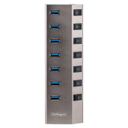 StarTech Hub USB-C Autoalimentado de 7 Puertos con Interruptores On/Off, USB 3.0 a 5 Gbps, Ladrón USB Tipo C a USB-A Gris