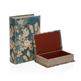 Caja Decorativa Versa Lienzo Madera MDF Flores Libro Caja Decorativa Versa Lienzo Madera MDF Flores Libro