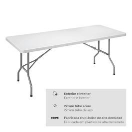 Edm Mesa plegable 180 x 74 x 74 cm tubo ø22 x 1.0 mm Blanco Interior/exterior Acero Plástico Alta Densidad