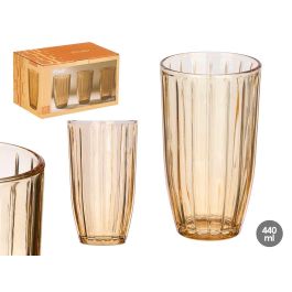 Vivalto Vaso Alto Rayas Ambar 440 ml de Vidrio - 8.3x14.2x4.8 cm. Diseño elegante y capacidad generosa para bebidas. (Set de 24) Precio: 33.7900002. SKU: B1GLGDBSRX