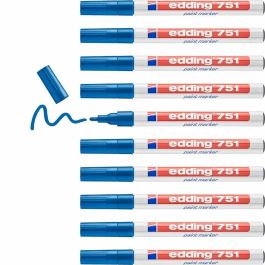 Edding Marcador Permanente 751 Tinta Opaca Brillante Azul, Punta Redonda 1-2mm, para Metal/Vidrio/Plástico (Set de 10) (Set de 10)