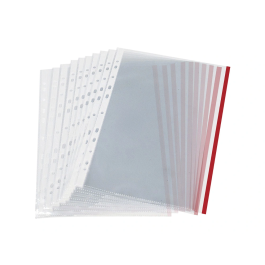 Q-connect Funda Multitaladro Cristal DIN A4 70 mc con Borde Rojo - Bolsa 10 Unidades