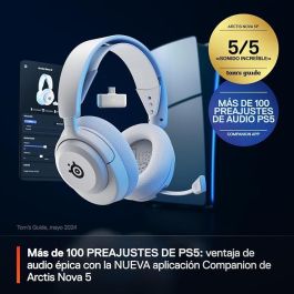 SteelSeries Arctis Nova 5P Wireless - Auriculares Gaming, Controladores magnéticos de neodimio, 100+ preajustes de Audio, Batería de 60 Horas, PS5/PS4/PC/móvil - Blanco (61674)