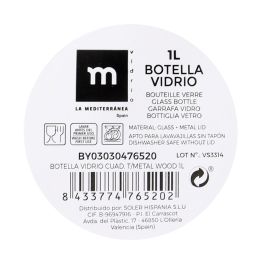 La Mediterranea Botella de Vidrio Cuadrada con Tapa de Metal Wood 1L (24 Unidades)