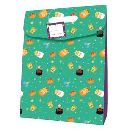 Bismark 332880 Bolsa Cartón Regalo Reyes Magos Cierre Adhesivo Plegable Tacto Soft Impresión Foil Colores Surtidos 33.8x4.1 cm