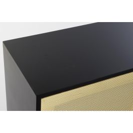 DKD Home Decor Mueble TV Balines Abeto Ratán Negro Natural con 2 Puertas y 3 Estanterías 160x38x65 cm