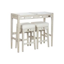 DKD Home Decor Barra de Cocina Moderna de Mármol y Madera de Mango, Set 3 Piezas con Taburetes, Blanco Natural 112x40x96 cm DKD Home Decor Barra de Cocina Moderna de Mármol y Madera de Mango, Set 3 Piezas con Taburetes, Blanco Natural 112x40x96 cm