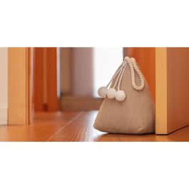 Inofix Tope textil sujetapuerta saco beige, tejido de poliéster, 1kg, 18x13x14cm - Previene portazos y decora