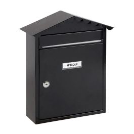 Arregui Visit - Buzón Individual Exterior Mediano (A4) de Acero Negro 30x11x36 cm - Apertura Lateral, con Tejadillo