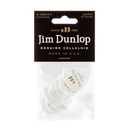 Dunlop Pack 12 Púas Genuine Celluloid Blanco X-Heavy para Guitarra y Bajo