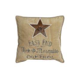 DKD Home Decor Cojín Decorativo Vintage 1993 de Poliéster y Piel Gris y Blanco con Diseño Estrella Cuadrado 45x45x15 cm para Hogar