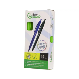 Liderpapel Bolígrafo Retráctil Punta 1 mm con Clip, Acabado Soft Touch, Tinta Azul, Cuerpo Verde - Instrumento de Escritura