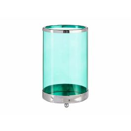 Base para Vela de Cristal Cilíndrica Azul con Metal Plata - Giftdecor 12x19 cm (8 Unidades)