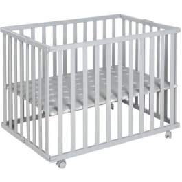 Roba Parque infantil plegable LITTLE STARS ROB4005317315416 75 x 100 cm Altura regulable 4 ruedas con freno Madera lacada gris topo Estampado estrellas