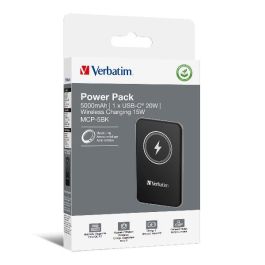 Verbatim Power Bank 5000 mAh Carga Inalámbrica Magnética 15W PD 20W Ultra Delgado Negro