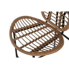 DKD Home Decor Mesa Bar Terraza Jardín Set 3 Piezas con 2 Taburetes y Cojines Marrón Negro 60x60x102 cm Acero Ratán Sintético