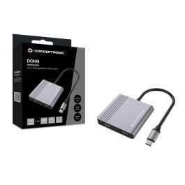 Conceptronic DONN13GR Hub USB Tipo C con HDMI, USB-C PD y USB 3.0 para MacBook, Chromebook y más, 4 en 1