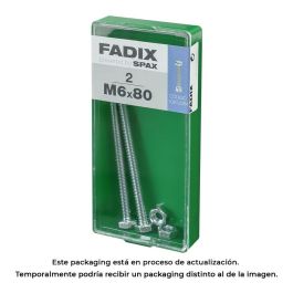 Fadix 10912384 Tornillo Métrica Cabeza Hexagonal con Tuerca Zinc M 6 x 80 mm Caja 2 Unidades Acero Precio: 2.50000036. SKU: S7913721