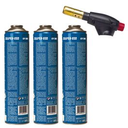 Super Ego Pack Soplete Segofire Piezo con 3 Botellas Multigas 300 - Incluye Encendido Piezoeléctrico, para Soldadura Blanda y Fuerte, Ref. seh020300